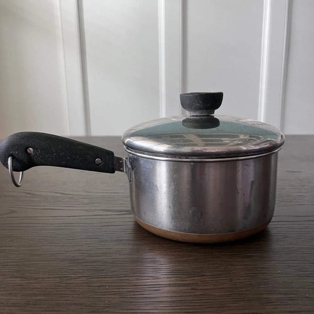 Revere Ware‎ 1 Quart Saucepan with Lid Copper Bottom Stainless Steel Vintage Pot